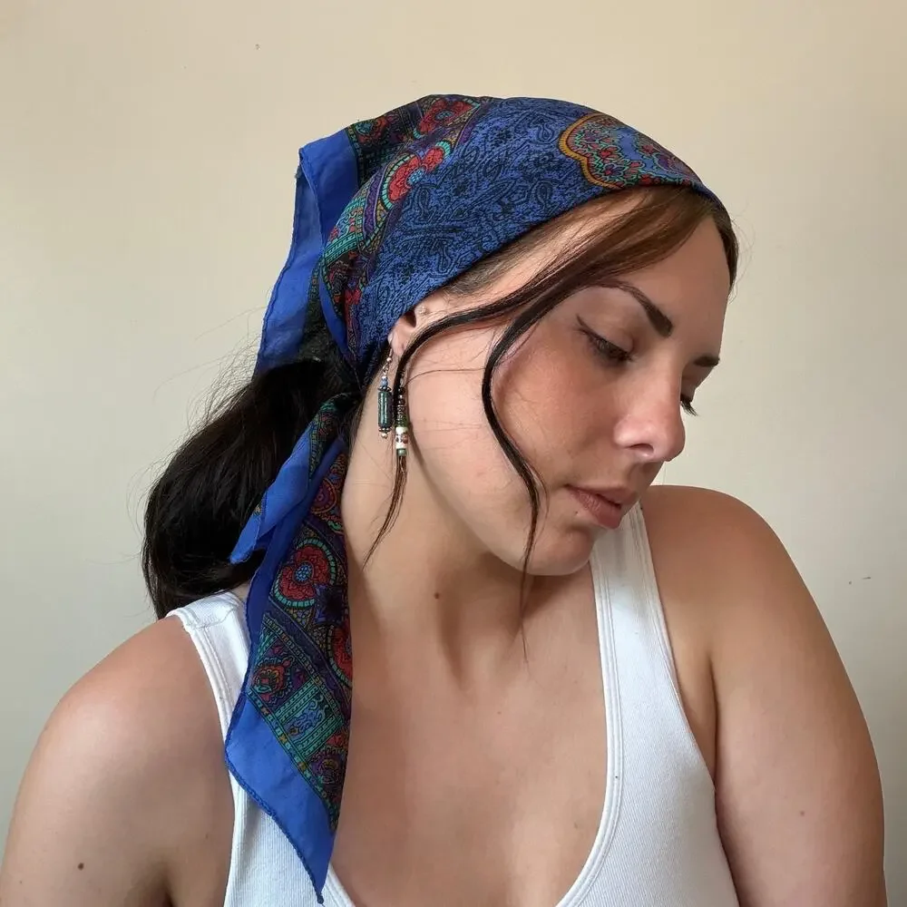 Vintage Colorful Medallion Square Handkerchief Scarf